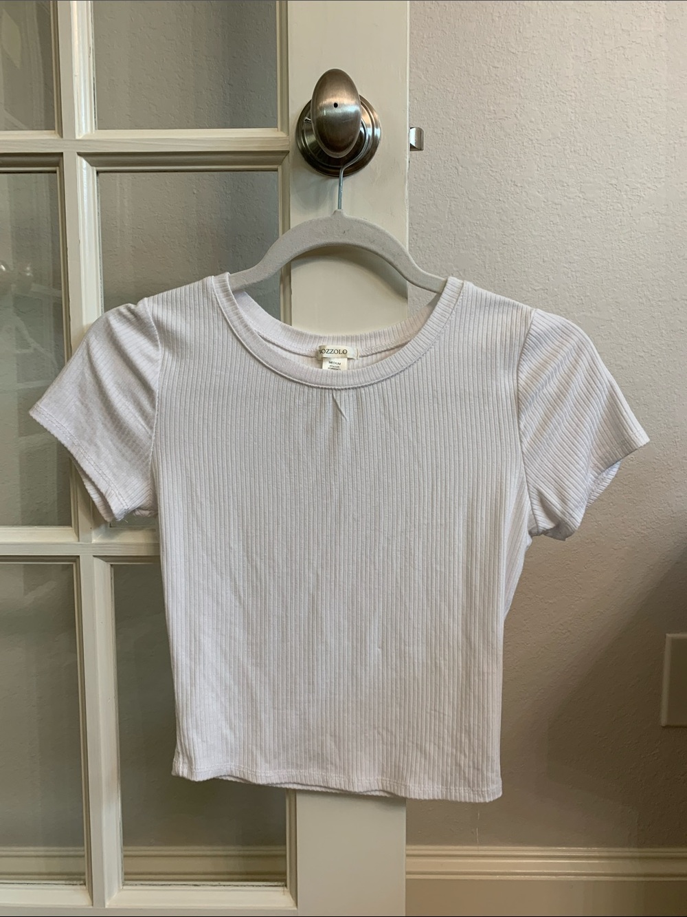 White Ribbed Short-Sleeve Tee Cropped